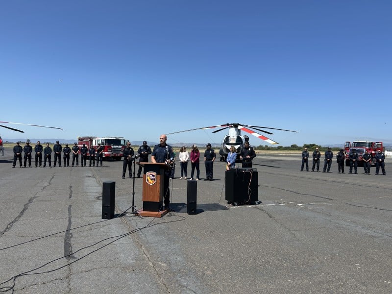 Jason Clay, CAL FIRE's public information officer, spoke at Monday's event showcasing wildfire preparedness efforts in the Sonoma-Lake-Napa Unit. Fiona Ulrich photo