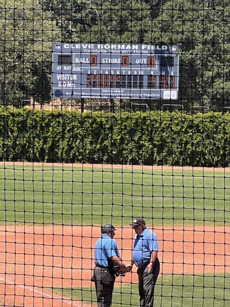 Umpires Steve Leary and Steve Graves at the 4th of July Tournament at Cleve Borman Field. Napa Valley Baseball Club photo